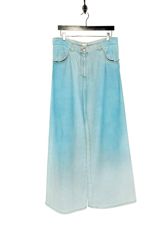 CHANEL Denim - Chanel 2024 Washed Turquoise Blue Wide Leg Jeans
